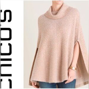 Chico’s Fuzzy Pale Pink and Rose Gold Shine Knit Cape Gold Size L/XL